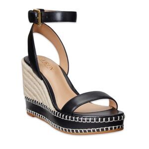 Lauren Ralph Lauren Hilarie black jute platform espadrille sandal size 9 new